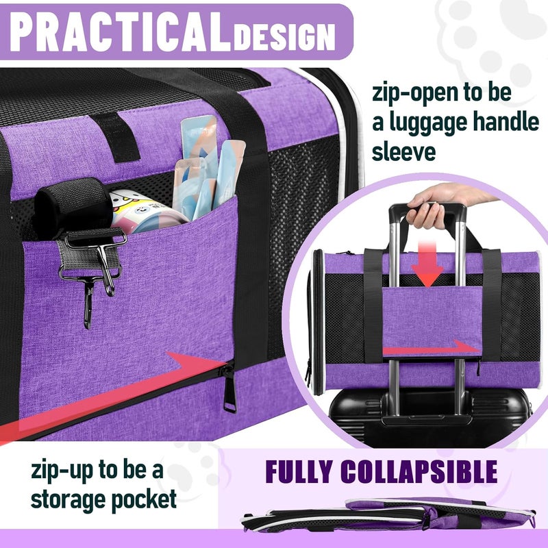 GAPZER Pet Carrier for Large Cat 20 lbs+ / Soft Sided Small Dog 12 Pounds Travel Crate Top Load/Collapsible Kitty Carry Bag Big Kitten Mesh/Sturdy Animal Transport cage Kennel Long Trips Purple - Image 3